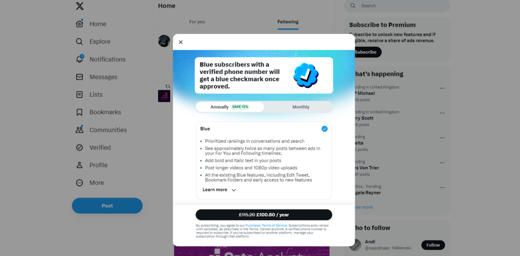 Twitter Blue Upsell
